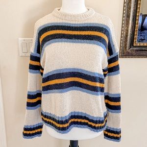 Urban Outfitters Blue Yellow White Stripe Knit Sweater Grunge Size XS